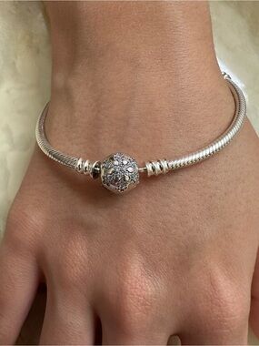 Pandora Silver Floral Pavé Charm Crystals Bracelet